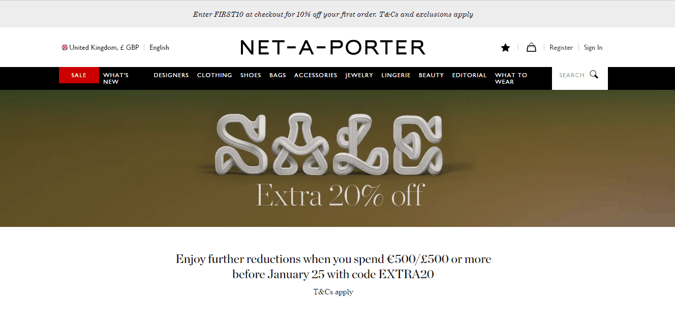 NET-A-PORTER优惠码2024 net a porter英国官网年末大促低至3折+额外8折促销